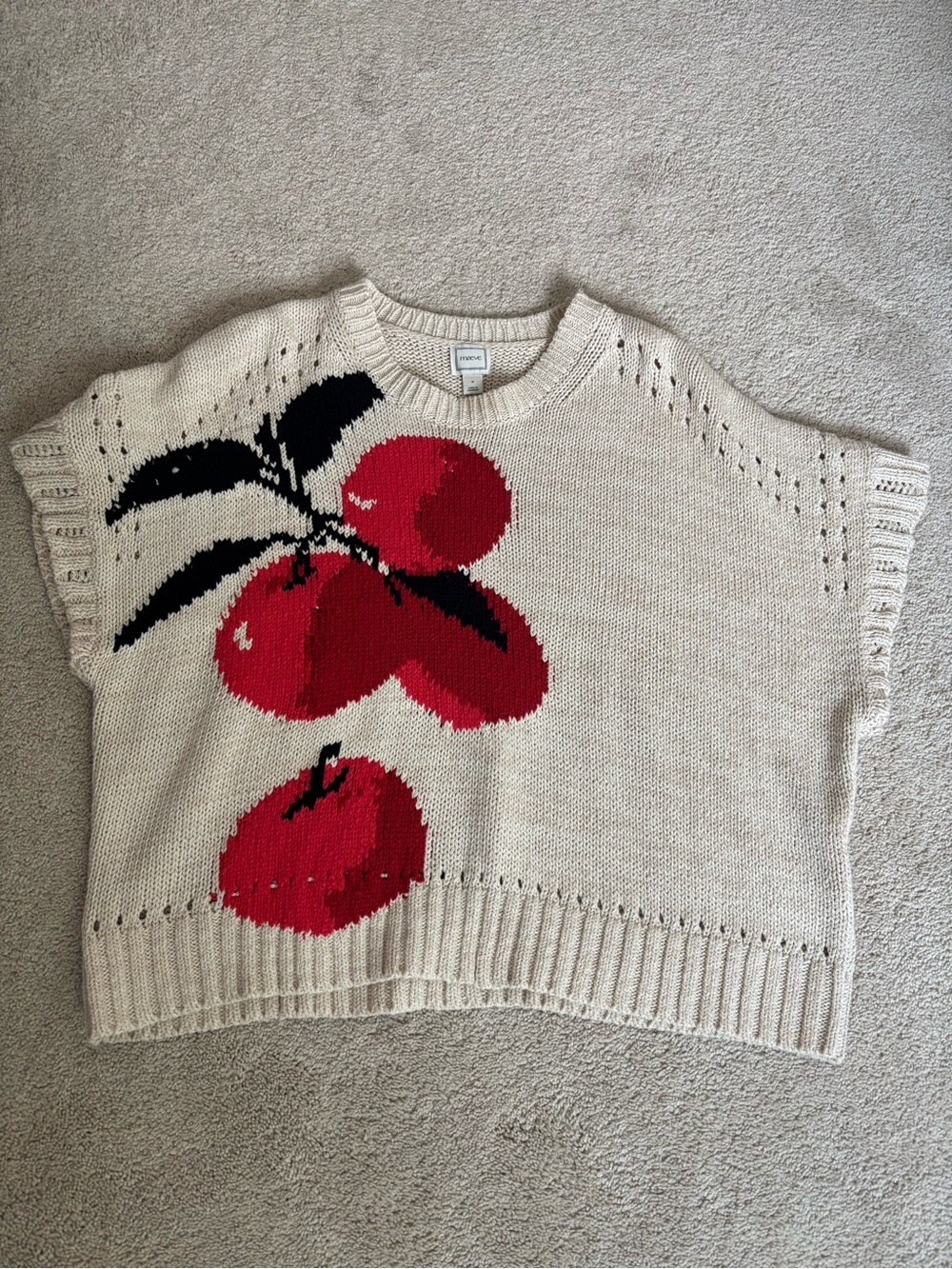Maeve Cream Knit Sweater with Red Cherry Graphic - Picture 2 of 6